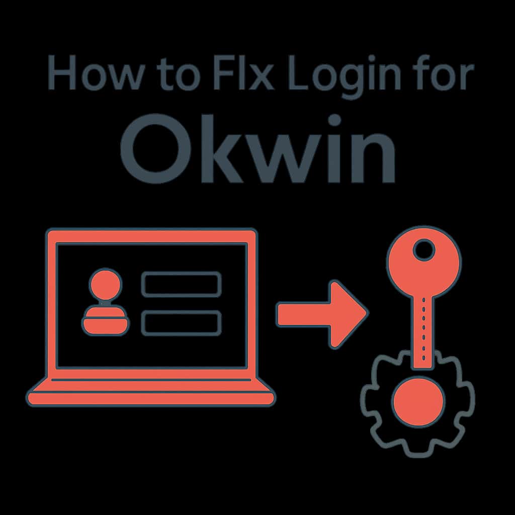 An educational diagram illustrating the troubleshooting steps for Okwin login.