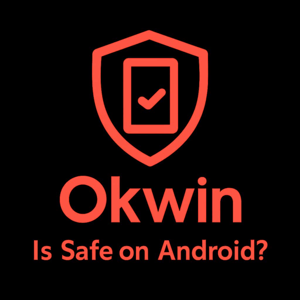 An icon representing Okwin safety on Android, designed in #fc4103 color theme.