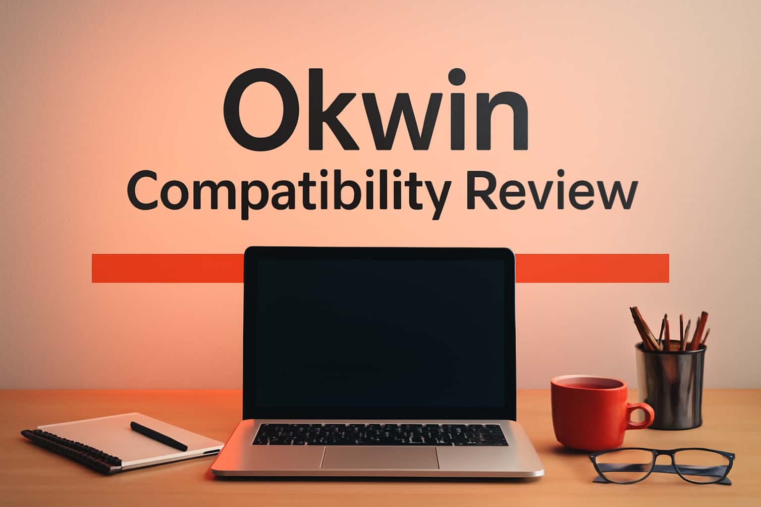 An informational scene depicting device compatibility with the Okwin app.