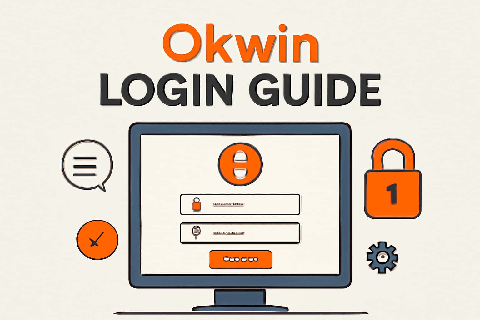 A futuristic illustration of the Okwin login interface with highlighted security features.