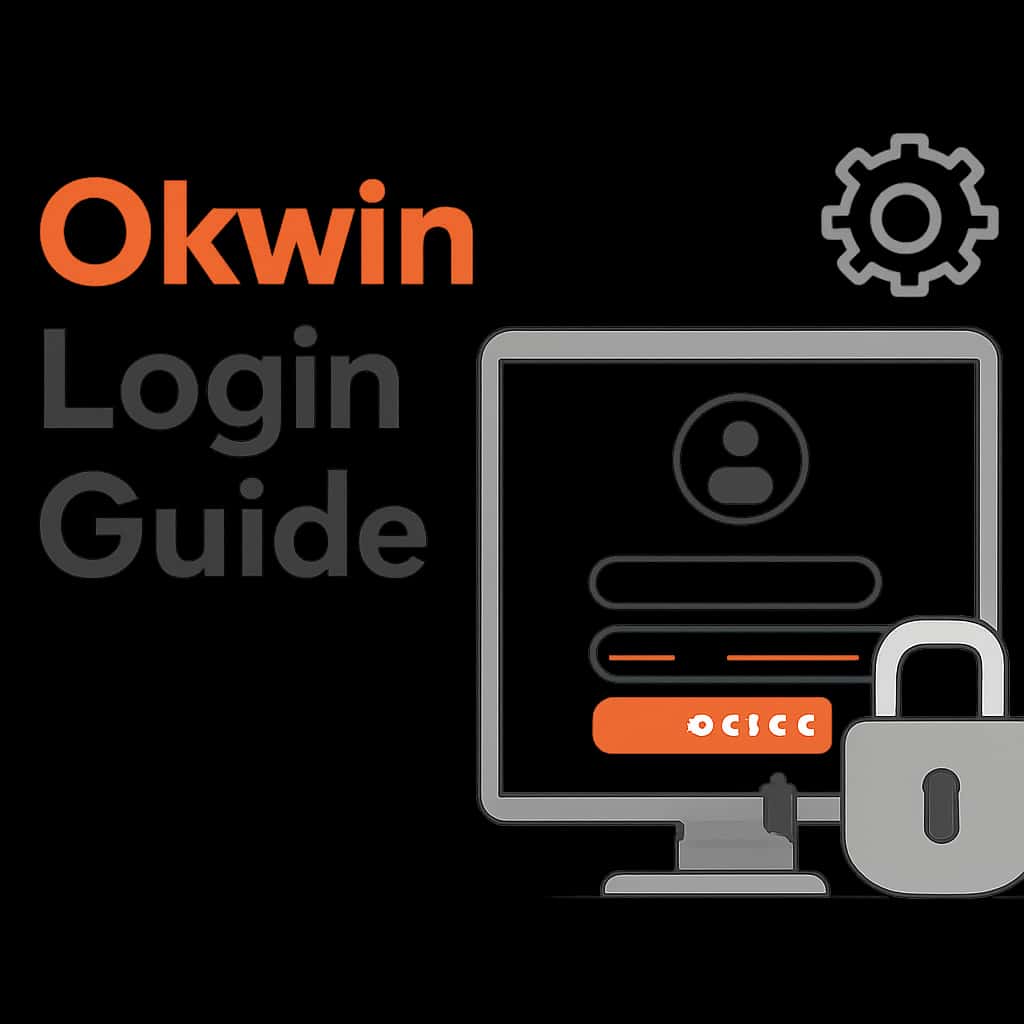 An educational diagram showing the Okwin login process step-by-step.
