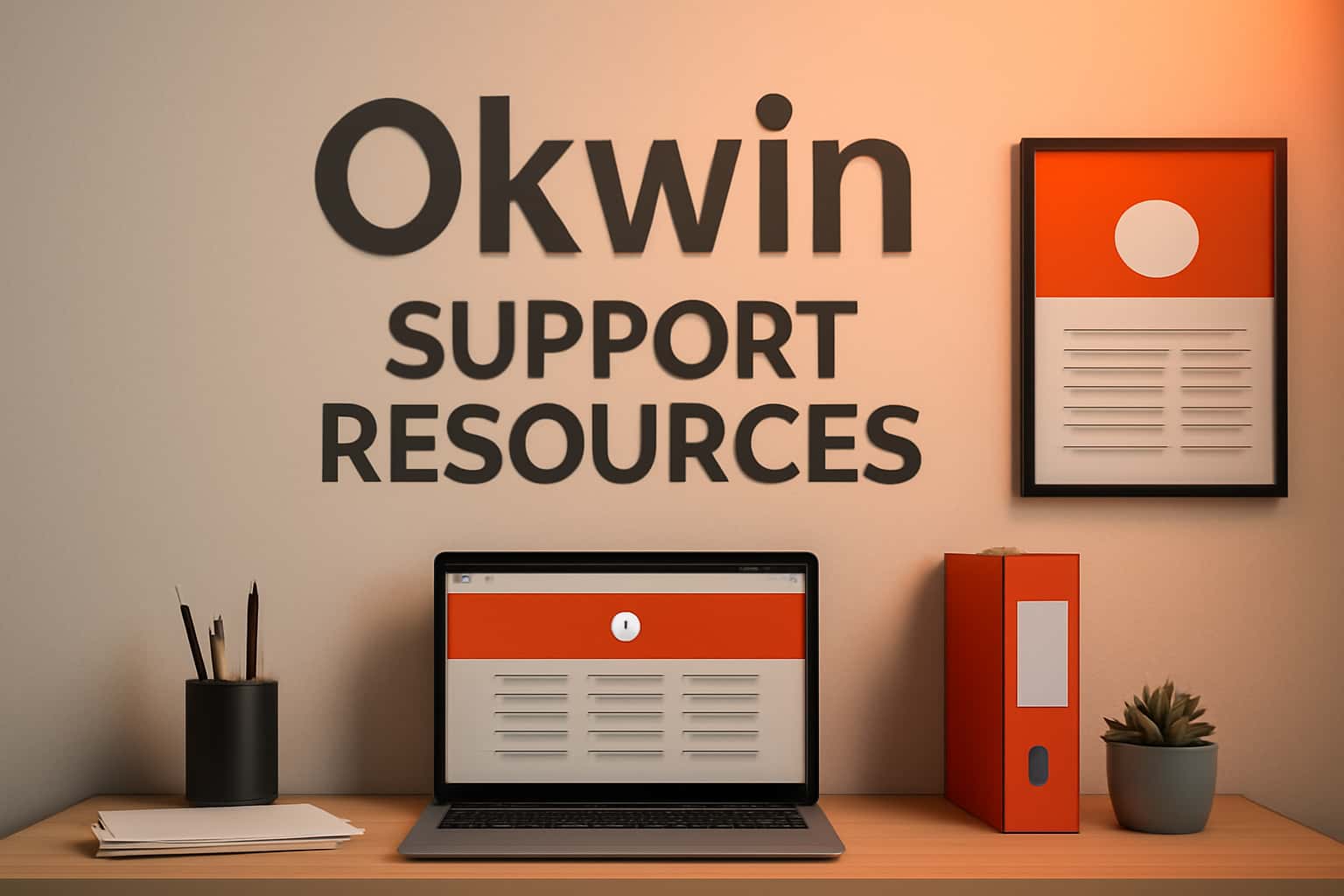 An informational representation of Okwin Support Resources with prominent text.