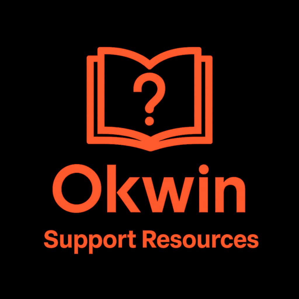 A minimalist badge icon for Okwin Support Resources.