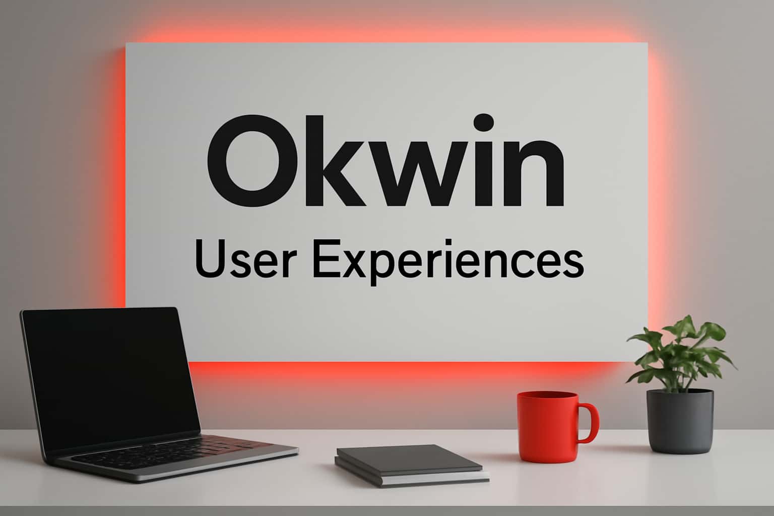 An informational scene depicting Okwin User Experiences with a futuristic design.